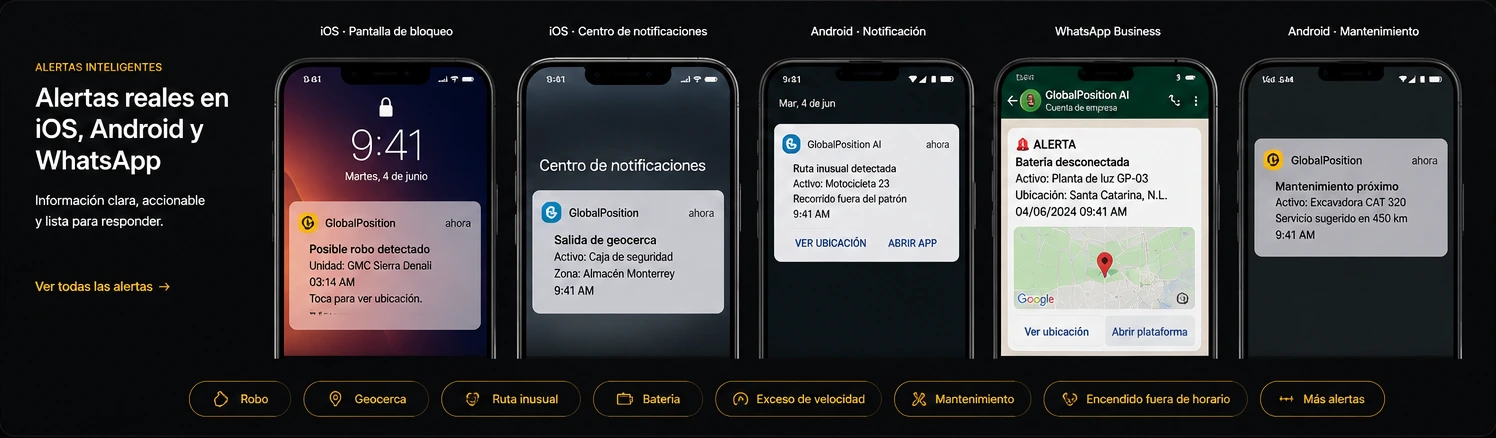 Alertas reales en iOS, Android y WhatsApp